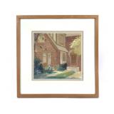 Leupold Watercolor Brick House Early 20th C Framed