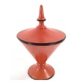 Orange Painted Glass Candy Dish w Black Trim