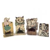 4 Folk Art Kitchen Matchbox Holders Dogs Cat & Pig