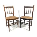 Pr Early 1800 Faux Bamboo Rush Seat Chairs
