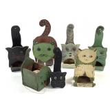 7 Folk Art Cat Matchbox & Dog Twine Holders