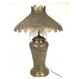 Antique Pierced Brass Lamp & Shade