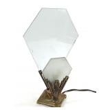 Art Deco Brass Lamp w Glass Panel Shades