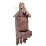 Folk Art Carved Wood House Form Match Holder