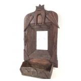 Tramp Art Wall Hung Comb Box w Mirror