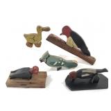 Folk Art Painted Wood Birds 5 Pcs