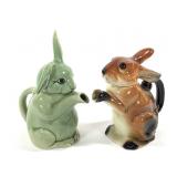 2 Rabbit Teapots Erphila 6701B & Unmarked Celadon