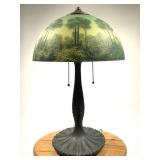 Lamp with Painted Glass Dome Shade