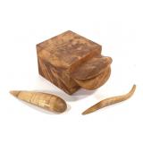 Proctor Signed Wood Box & 2 Carvings