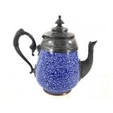 Cobalt Graniteware & Pewter Teapot