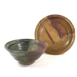 Signed Studio Pottery Large Bowl & Platter