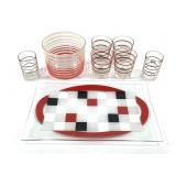 Red Black & White Glass Bar Set