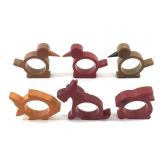6 Bakelite & Catalin Animal Napkin Rings