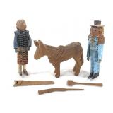 Folk Art Corn Cob Dolls Carved Wood Tools & Donkey