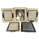 5 Art Deco Glass Picture Frames w Black & Silver