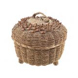 Footed Sweetgrass & Curled Splint Lidded Basket