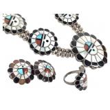 Zuni Sunface Inlay Necklace Earrings Ring 118g TW