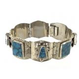 Mexico Sterling Block Turquoise Bracelet 35g TW