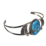 Sterling Turquoise Feather Cuff Bracelet 19.3g TW