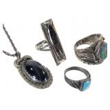 3 Rings & Pendent Sterling & Stones 42g TW