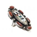 Zuni Olla Woman Sterling & Coral Ring 15.9g TW