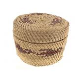 Sm. Finely Twined Polychrome Basket w/ Lid