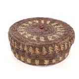 Coiled Polychrome Pine Needle Lidded Basket