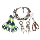 Multi-Strand Fetish Bracelet & 3 Pr. Bead Earrings