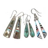 3 Pr Sterling Stone & Shell Earrings 15.7g TW