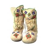 Rare 1940s Sioux Plains Beaded High Moccasins