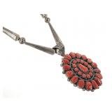 Sterling & Coral Cluster Necklace 71gTW