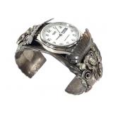 Sterling Coral Turquoise Apachito Cuff Watch