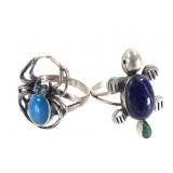 Signed Spider & Turtle Sterling Rings 7.9g TW
