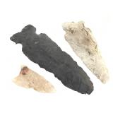 3 Flint Knapped Stone Arrowheads