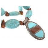 Turquoise Amber Sterling Necklace