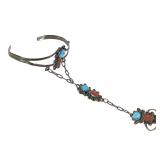 Sterling, Turquoise & Coral Hand Chain 13g TW