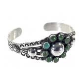 Sterl. Artisan Green & Blue Turquoise Cuff 24.8g