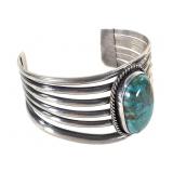 Silver Cuff w Lg Turquoise Cabochon 54gTW
