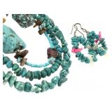 3 Turquoise Fetish Necklaces & Earrings