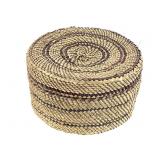 Finely Twined Polychrome Banded Basket w/ Lid