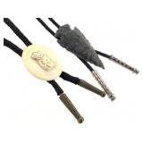 2 Bolos Carved Horn & Arrowhead W Cotton Cords