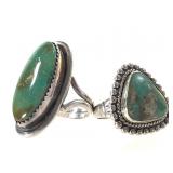 2 Green Turquoise & Sterling Artist Rings 13.5g TW
