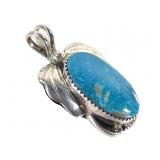 HT Sterling Mark Pendant w Turquoise Cabochon 7.8g