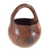 Maricopa Black-on-Red Pottery Basket w/ Handle