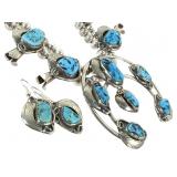 Squash Blossom Naja Sterling & Turquoise Set 239g