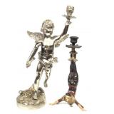 Cherub Angel & Chinese Acrobat Candle Holders