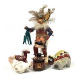 Kachina Doll, Painted Figures & Sm. Lidded Box