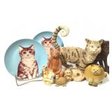 Cats 6 Figurines 2 Plates Coat Hook