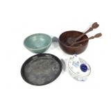 Stoneware Colander Wood Turned Bowl Graniteware +
