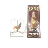 Vintage Queen Cola Sign & Rooster Stand